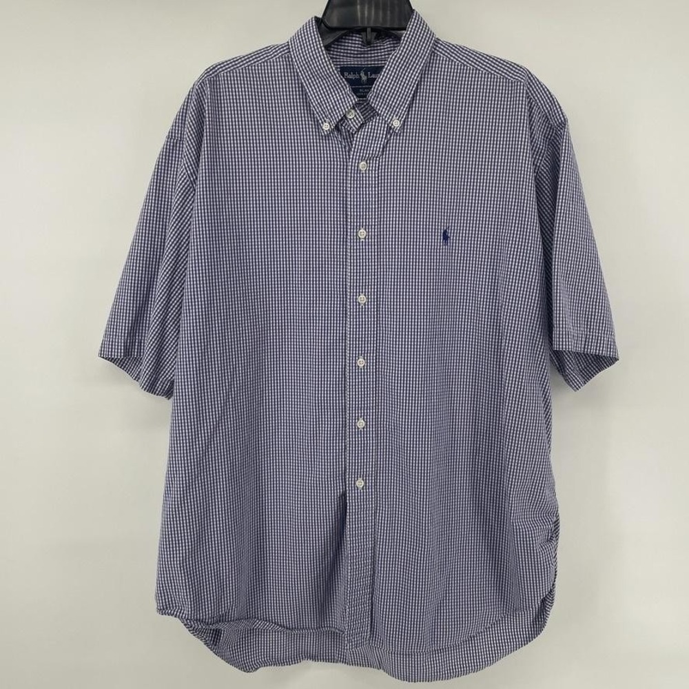 Ralph Lauren Blake Shirt Mens XL Blue Check Short Sleeve Button Down Casual